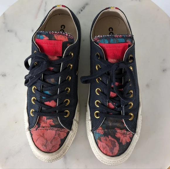 Converse Women's Black & Red Floral Low Top Sneakers - Picture 4 of 14